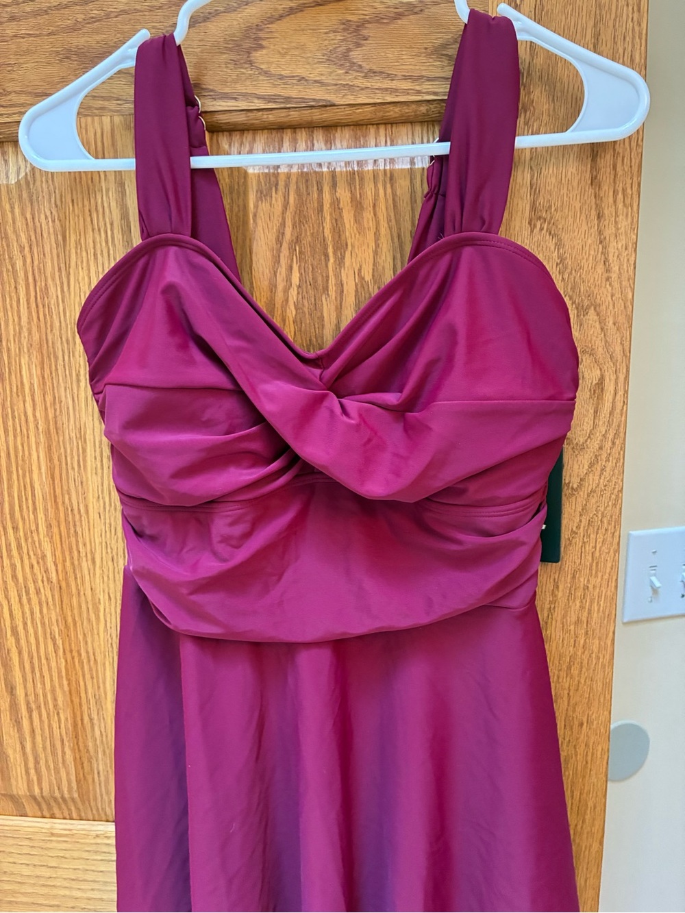 Sleeveless Twist Front A-Line swim Dress in Deep Berry